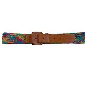 Express Vintage Rainbow Cotton Woven/Leather Belt Belt Wood Buckle Women's M